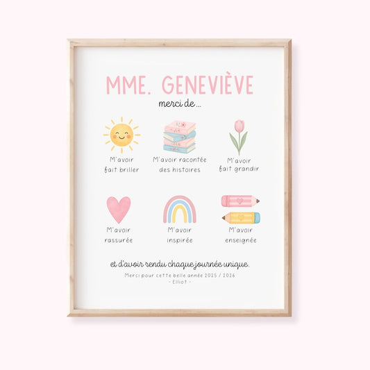 Affiche de remerciement pour enseignant(e)